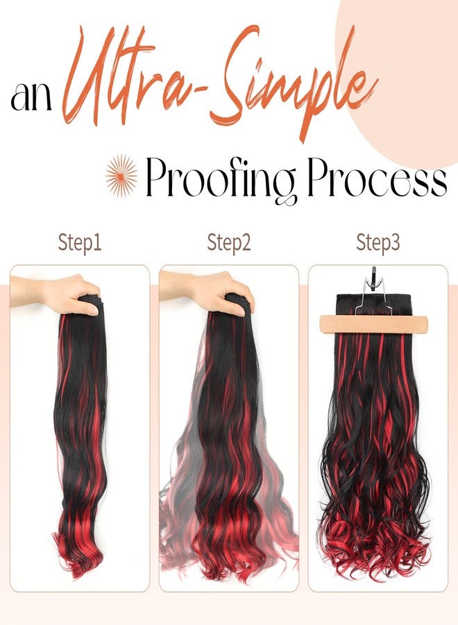 KooKaStyle Clip In Hair Extensions, Natural Long Layered Soft Invisible Synthetic Curly Wavy Hairpieces for Women, 4 pcs (20 Inch,Black Mix Red Highlights) - Image 4